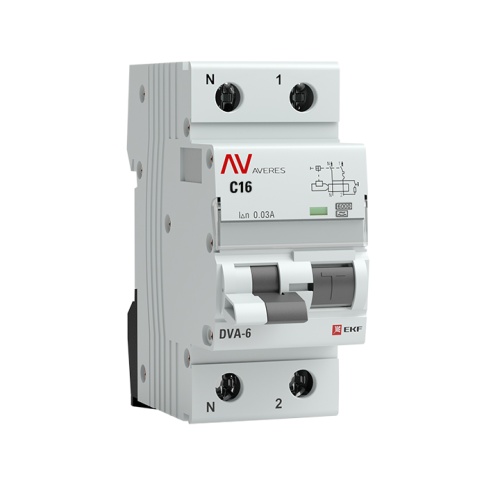 Дифференциальный автомат DVA-6 1P+N 16А (C) 30мА (A) 6кА AVERES | код  rcbo6-1pn-16C-30-a-av | EKF